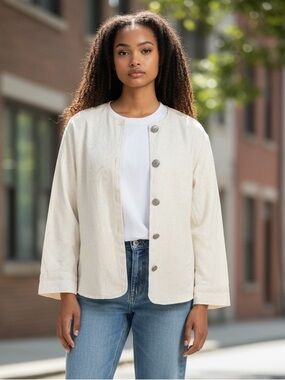 Sara Studio Jacquard Jacket Women’s Medium Cream Ivory Boho
